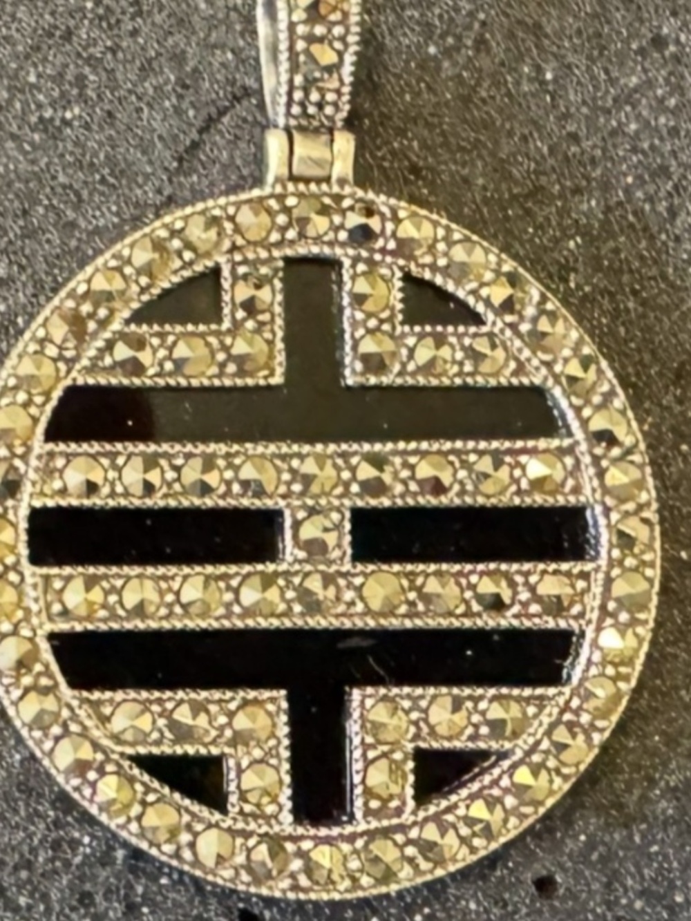 🖤VINTAGE  BLACK ONYX AND MARCASITE PENDANT, NWOT - Picture 13 of 14